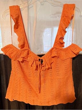 NWT GUESS Orange Ruffle Knit Tie-Front Camisole